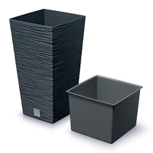 Prosperplast Plantenpot/bloempot Furu Stripes - voor buiten - kunststof - antraciet - vierkant - D20 x H38 cm -