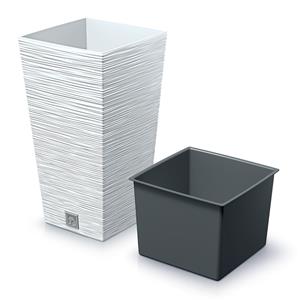 Prosperplast Plantenpot/bloempot Furu Stripes - voor buiten - kunststof - wit - vierkant - D20 x H38 cm -