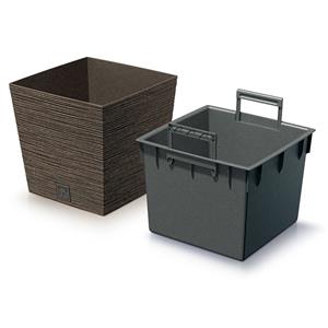 Prosperplast Plantenpot/bloempot - buiten - kunststof - donkerbruin - Eco wood look - D24 x H24 cm -