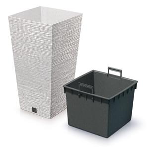 Prosperplast Plantenpot/bloempot - buiten - kunststof - wit - Eco wood look - D20 x H38 cm -