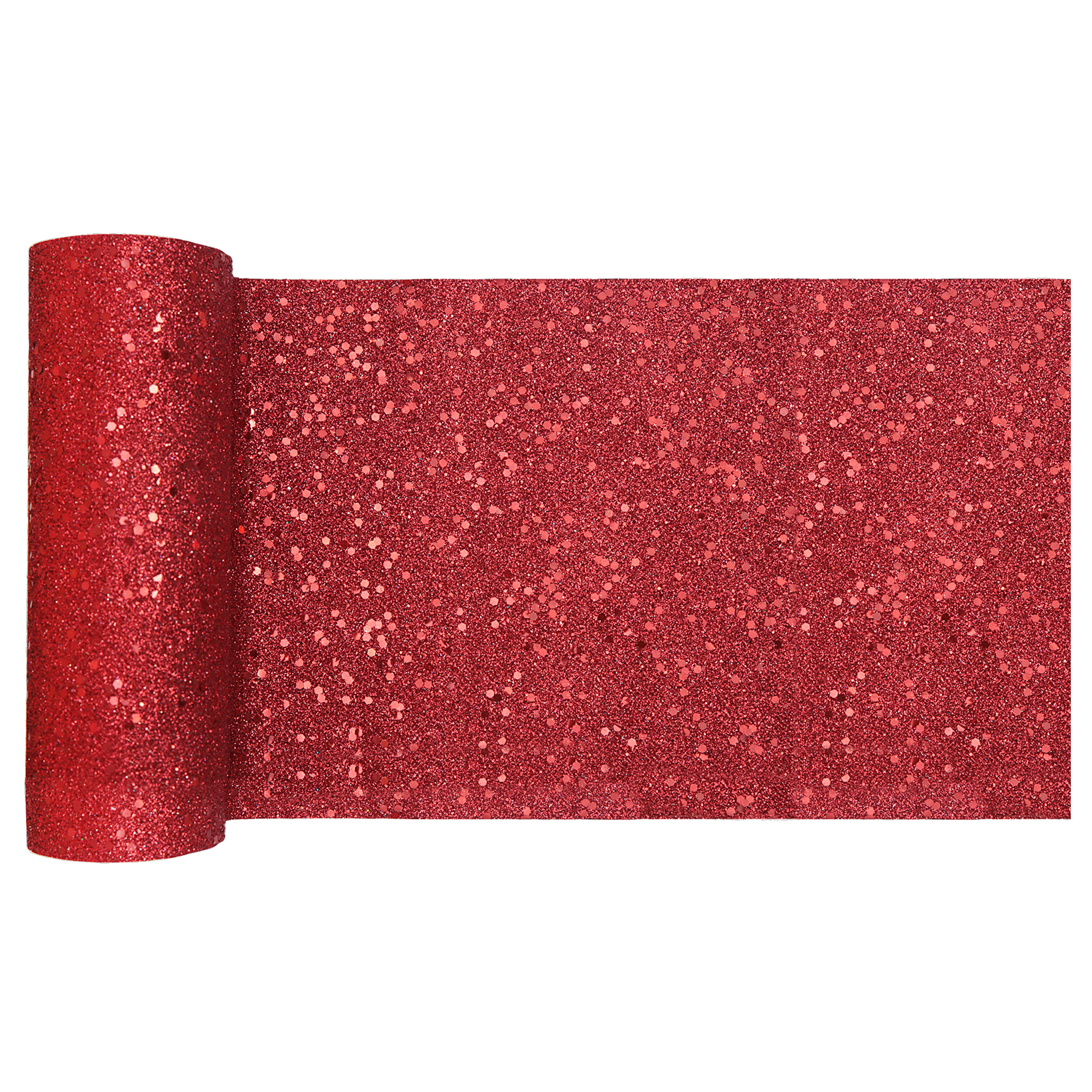 Santex Tafelloper op rol - rood glitter - 18 x 500 cm - polyester -