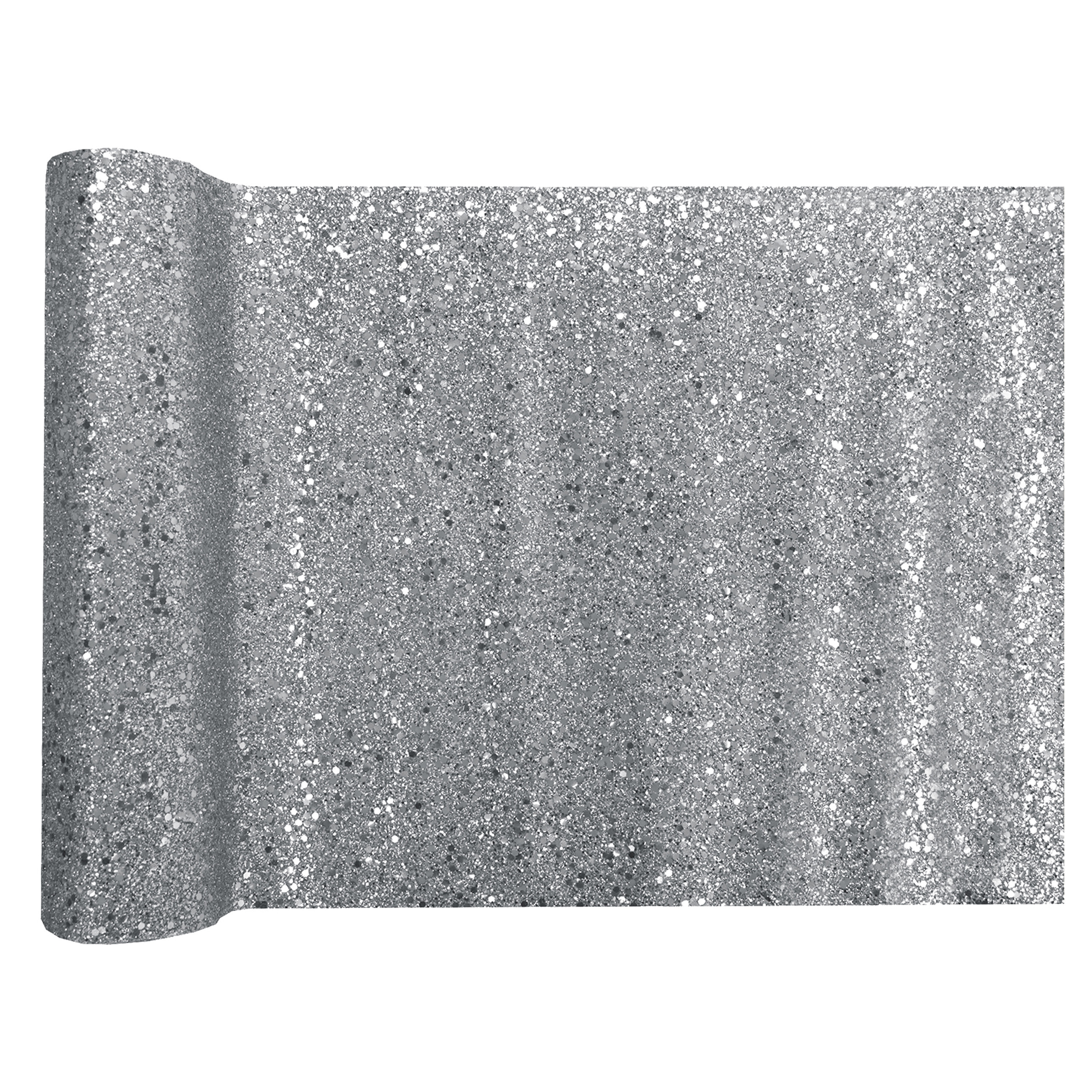 Santex Tafelloper op rol - zilver glitter - 28 x 300 cm - polyester -