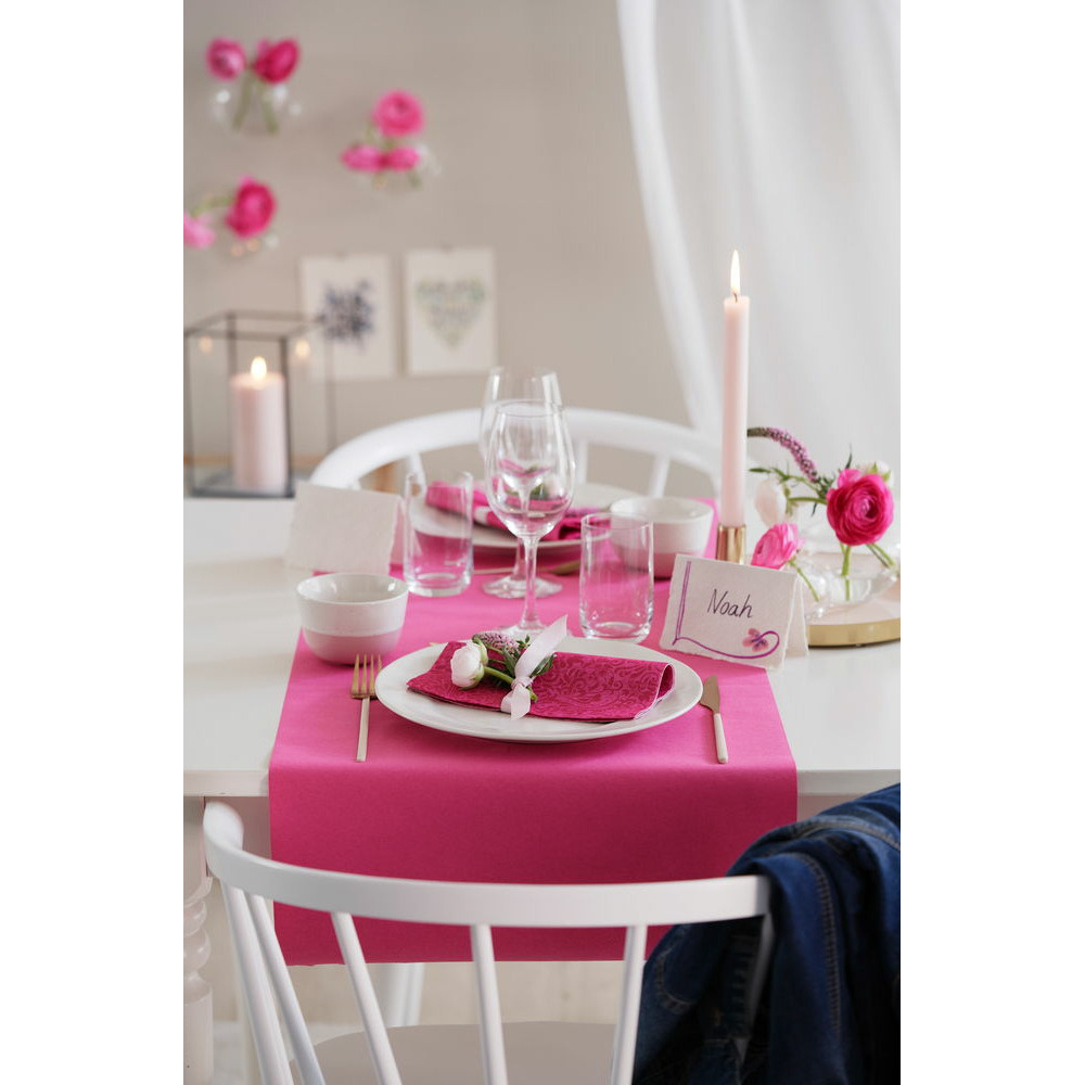 Duni tafelloper - papier - fuchsia roze - 480 x cm - Tafelloper/placemat -