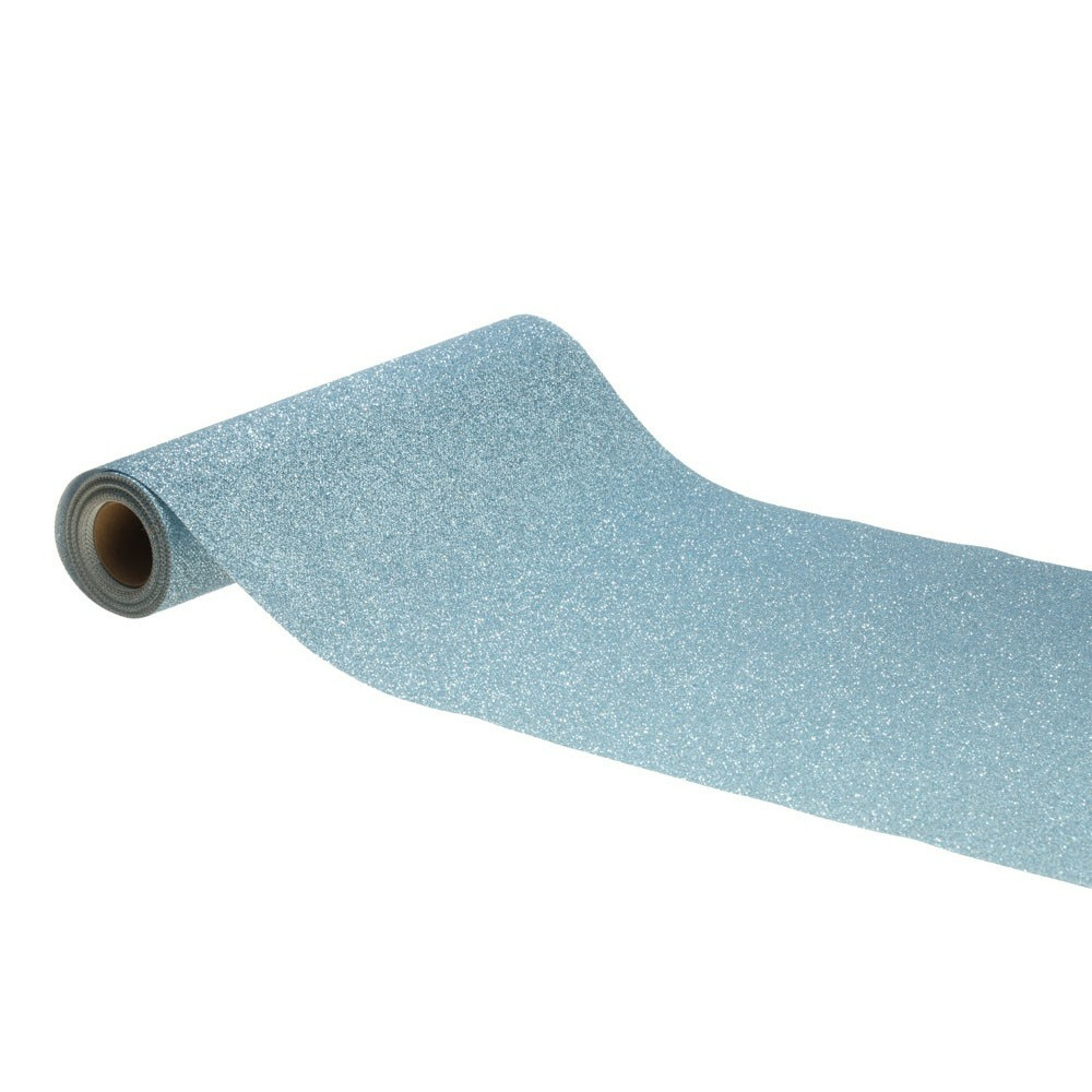 Chaks Tafelloper op rol - licht blauwe glitter - 30 x 500 cm - polyester -