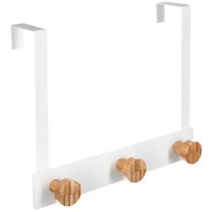 Deur ophang kapstok - met 3 ophanghaken/knoppen - wit/beige - B25 x H20 cm -
