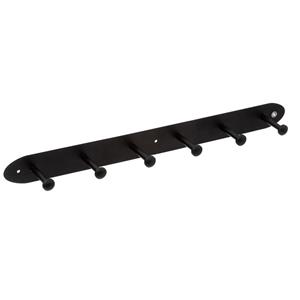 5five Kapstok rek voor wand/muur - zwart - 6x ophanghaken/knoppen - metaal - B55 x H5 cm -