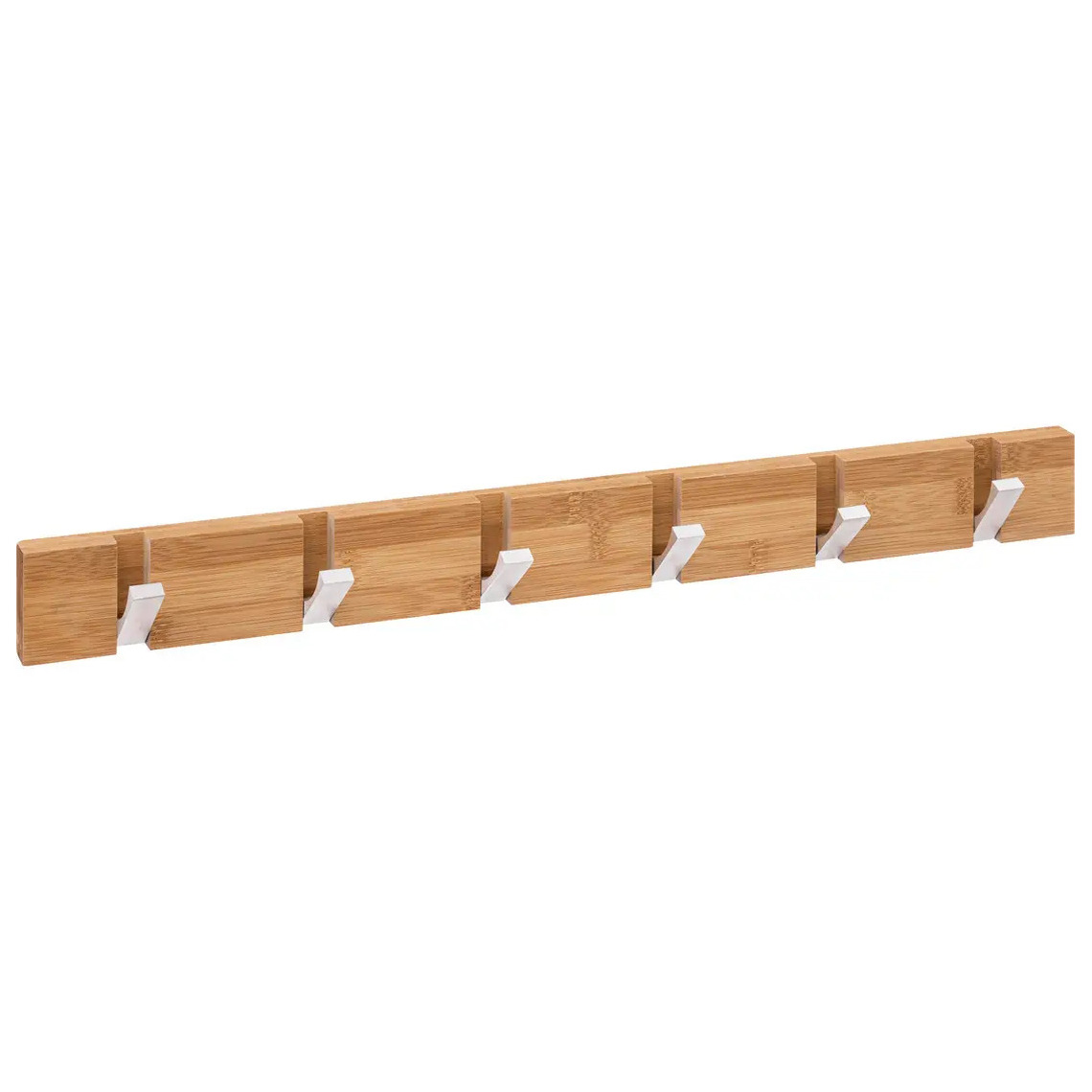 5five Kapstok rek voor wand/muur - lichtbruin - 6x inklapbare ophanghaken - bamboe/metaal - B60 x H6 cm -