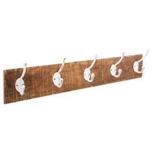 5five Kapstok rek wand/muur - bruin - 5 grote ophanghaken/10 knoppen - Mango hout/Metaal - B74 x H15 cm -