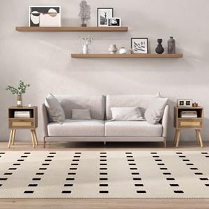costway Nachtkastje Rotan Set van 2 met Lade en Open Vak Bijzettafel met Massief Houten Poten Nachtkastje in Boho-Stijl 40 x 30 x 60,5 cm