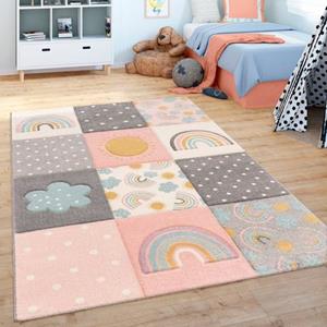 Paco Home Kindervloerkleed Cosmo 962 3d-design, patchworkmotief, motief regenboog & stippen, pastelkleuren