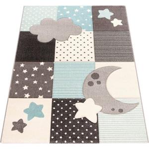 Paco Home Kindervloerkleed Cosmo 755 3d-design, patchwork motief, motief sterren, wolken & stippen, pastel