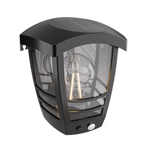 HOFTRONIC™ Clark - Solar Wandlamp - met PIR bewegingssensor - 3000K warm witte lichtbron - IP44 waterdicht - Zwart - Tuinverlichting - Buitenlamp