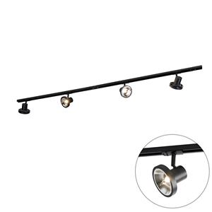 qazqa Modern railsysteem met 4 spots zwart 1-fase 200 cm - Iconic Jeany - Schwarz