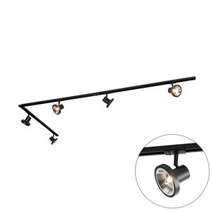 qazqa Modern railsysteem met 5 spots zwart 1-fase 300 cm - Iconic Jeany - Schwarz