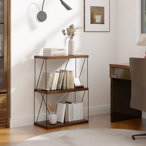 Costway Staande Kast Boekenkast met Metalen Frame Industrieel Opbergrek Walnoot Opbergrek voor Slaapkamer Woonkamer Thuiskantoor