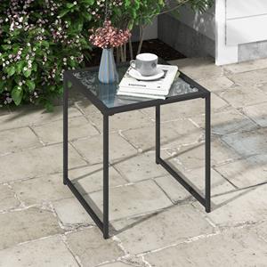 Costway Bijzettafel Kleine Tuintafel Balkontafel met Tafelblad van Gehard Glas Koffietafel voor Woonkamer Tuin Balkon Terras 43 x 43 x 45 cm