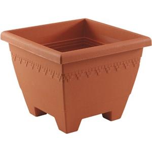 Hega Hogar Plantenbak/bloempot Lima - terracotta kleur - vierkant - kunststof - 35 x 35 x 28 cm - planten pot -