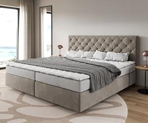 DELIFE Boxspringbett Dream-Great Mikrofaser Beige 200x200 cm Bonell-Matratze PU-Topper