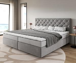 DELIFE Boxspringbett Dream-Great Mikrofaser Grau 200x200 cm Bonell-Matratze PU-Topper