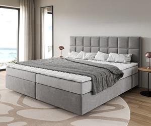 DELIFE Boxspringbett Dream-Fine Mikrofaser Grau 200x200 cm Bonell-Matratze PU-Topper