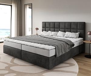 DELIFE Boxspringbett Dream-Fine Mikrofaser Anthrazit Vintage 200x200 cm Bonell-Matratze PU-Topper