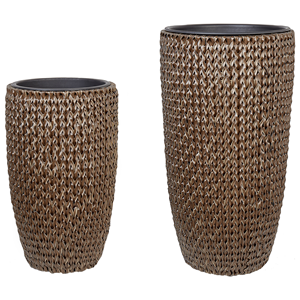 BELIANI Bloempot set van 2 PE rotan bruin CEDRUS