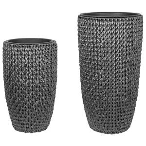 BELIANI Bloempot set van 2 PE rotan zwart CEDRUS
