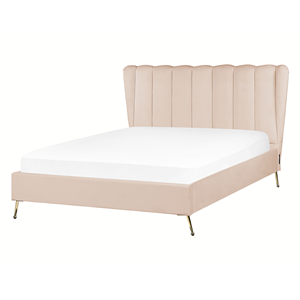BELIANI Bed fluweel beige 140 x 200 cm MIRIBEL