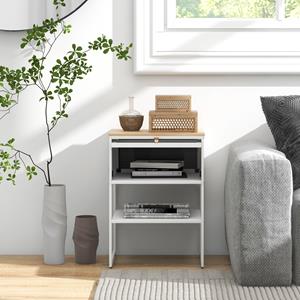 Costway Nachtkastje Bankeinde met Transparante Klapdeur Metalen Poten Opbergplank Ronde Handgreep 40 x 32 x 56 cm Wit