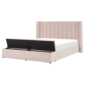 BELIANI Bed met opbergruimte fluweel pastelroze 160 x 200 cm NOYERS