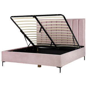 BELIANI Bed met opbergruimte fluweel roze 180 x 200 cm SEZANNE