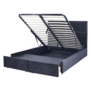 BELIANI Bed met opbergruimte fluweel zwart 140 x 200 cm VERNOYES