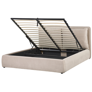 BELIANI Bed met opbergruimte fluweel beige 160 x 200 cm BAJONNA