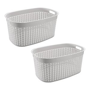 Hega Hogar Rotan line wasmand - 2x - ivoor wit - inhoud liter - kunststof - x x 27 cm - met handvatten -