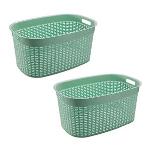 Hega Hogar Rotan line wasmand - 2x - mintgroen - inhoud liter - kunststof - x x 27 cm - met handvatten -