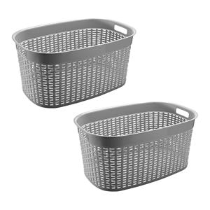 Hega Hogar Rotan line wasmand - 2x - zilvergrijs - inhoud liter - kunststof - 58x39x27 cm - met handvatten -