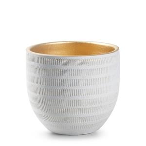 Jodeco Plantenpot/bloempot Beau - wit/goud - keramiek - D14 x H16 cm -