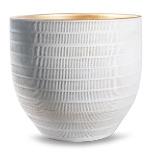 Jodeco Plantenpot/bloempot Beau - wit/goud - keramiek - D35 x H32 cm -