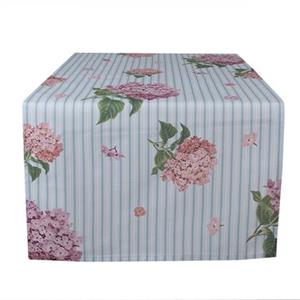 Clayre & Eef Tafelloper 50x140 cm Wit Roze Katoen Rechthoek Hortensia