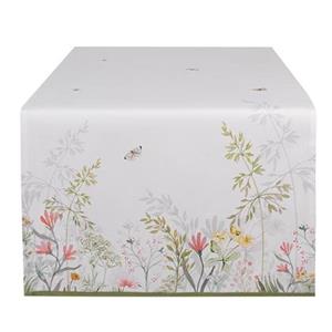 Clayre & Eef Tafelloper 50x140 cm Wit Katoen Bloemen