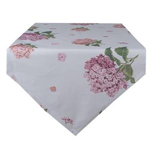 Clayre & Eef Tafelloper 50x160 cm Wit Roze Katoen Rechthoek Hortensia