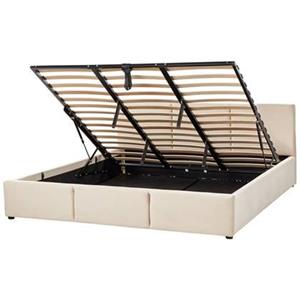 Beliani BOUSSE-Tweepersoons boxspring-Beige-180 x 200 cm-Fluweel