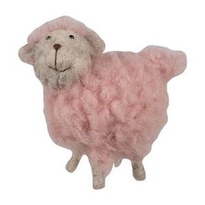 Clayre & Eef Decoratie Beeld Schaap 14 cm Roze Synthetisch