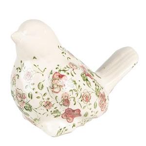 Clayre & Eef Beeld Vogel 19x11x14 cm Roze Beige Keramiek Bloemen