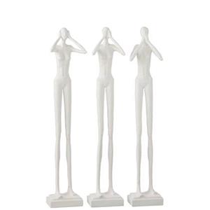 J-Line Figuur Horen|Zien|Zwijgen Poly Wit Ass3 - Set van 3