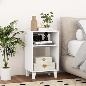 Costway Bijzettafel met 3 Niveaus Moderne Nachtkastje met Planken Salontafel voor Slaapkamer Woonkamer en Kantoor Wit