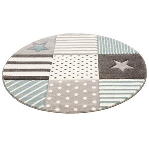 Lüttenhütt Kinderteppich "Stern", rund, Kurzflor-Teppich, handgearbeiteter Konturenschnitt, Patchwork-Design