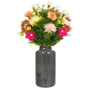 Floran Bloemenvaas Milan - transparant smoke grijs glas - D15 x H30 cm - melkbus vaas met smalle hals -