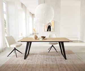 DELIFE Esstisch Edge 200x100 Keramik Laminam Sabbia Eichefarbig Metall Schräg Schwarz