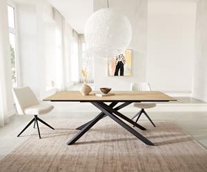 DELIFE Esstisch Edge 200x100 Keramik Laminam Sabbia Eichefarbig Kreuzgestell Rechteck Schwarz